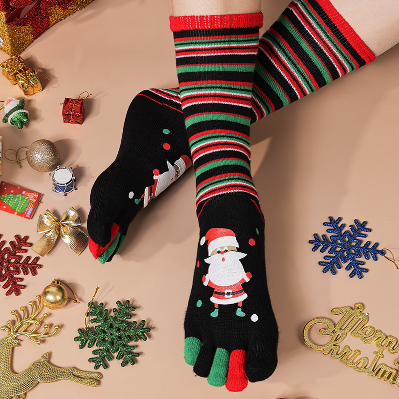 Cute Christmas Five-finger Socks Winter Elastic Sweat-absorbent Split-toe Socks For Women - Image 2