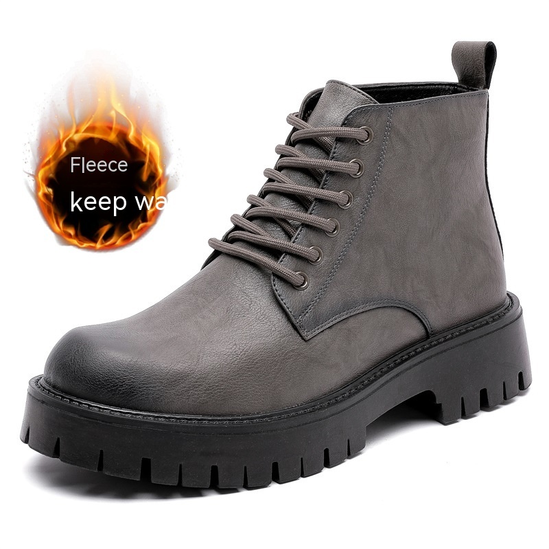 Thick Bottom 6 Holes British Style Warm High-top Leather Boots - Image 5