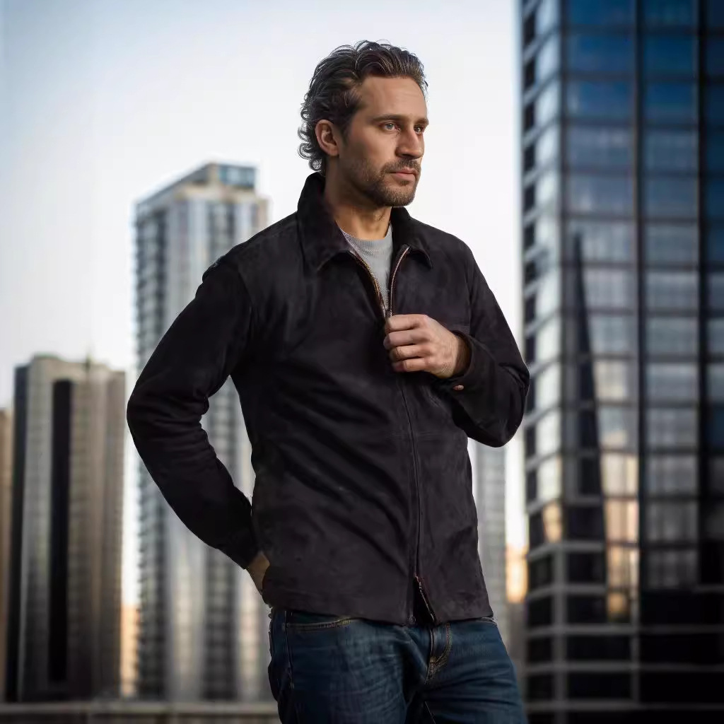 Simple Men's Suede Fabric Jacket Solid Color Fashion City - Image 2