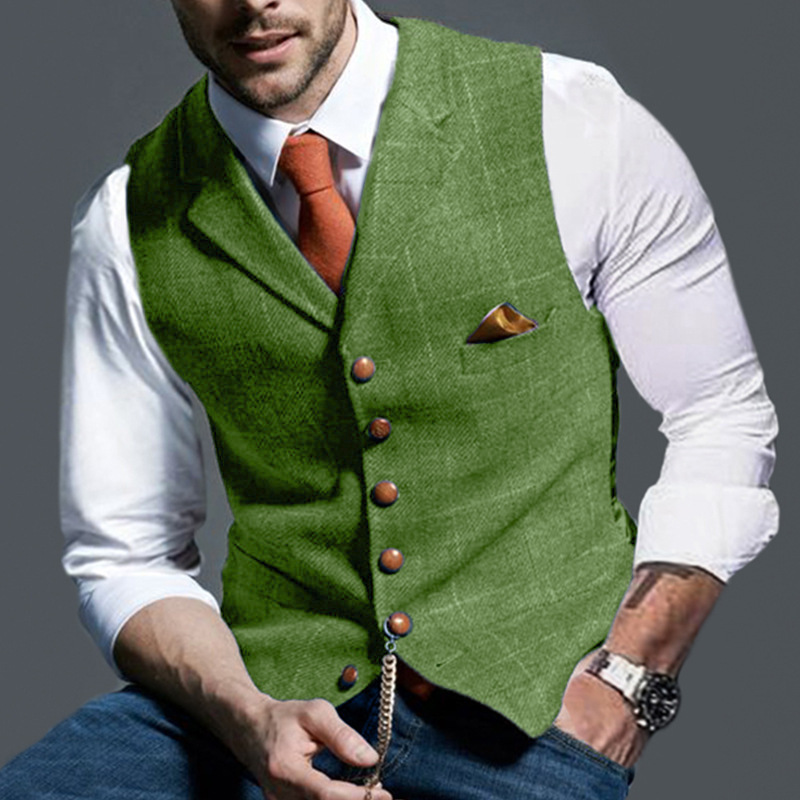 Casual Lapel Plaid Slim Fit Men's Vest Vest — изображение 7