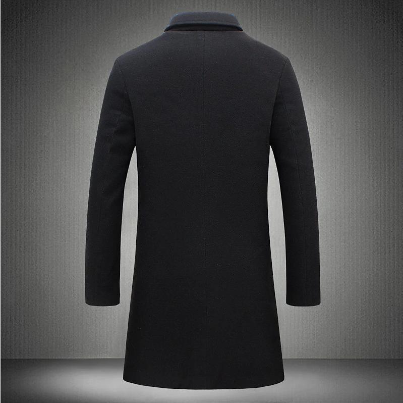 Men's Mid-length Trench Coat Fall Winter Slim Pockets Single-breasted Collar Jacket Casual Business Comfortable Overcoat Clothing - Image 5