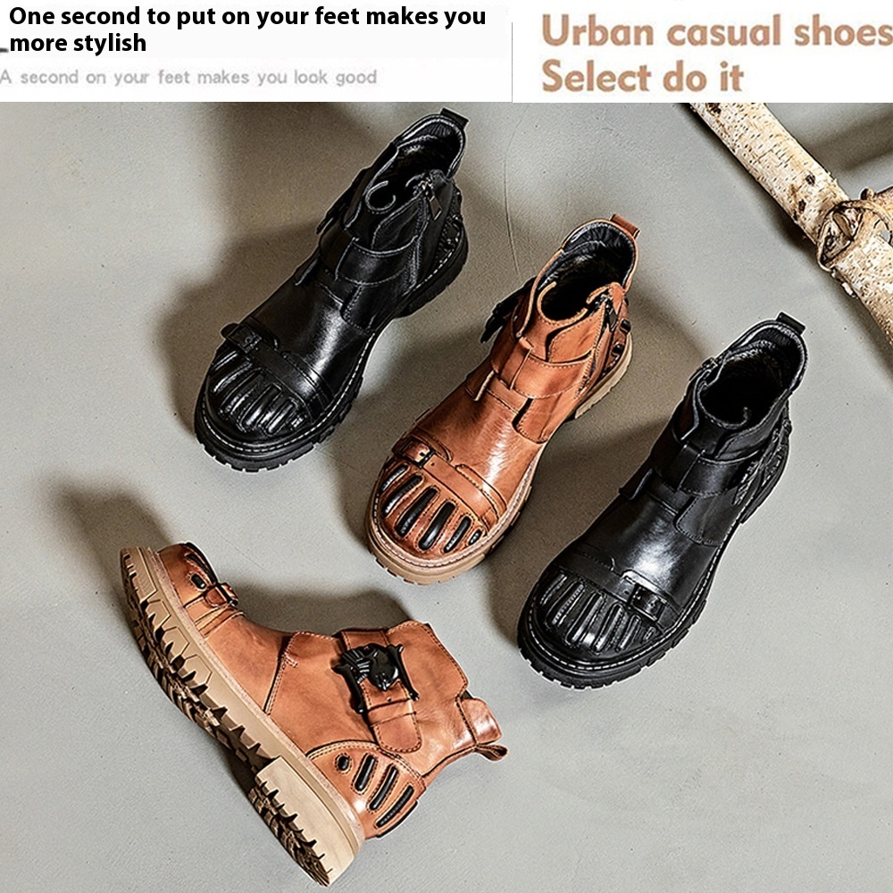Martin Boots Men Punk Rock Tooling Machinery Car Boots Lace-up Big Head Leather Shoes - Image 3