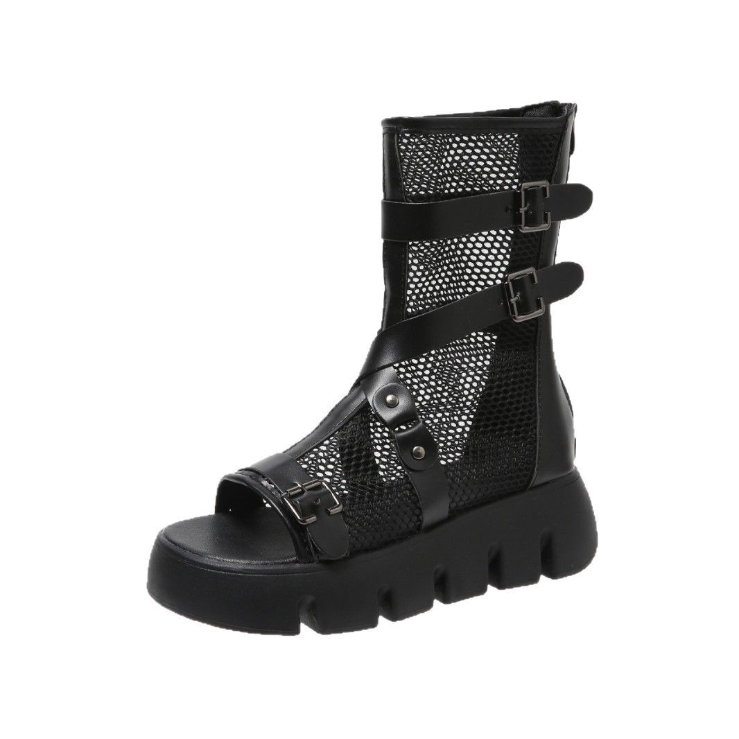 Mesh Breathable Hollow Thin Height Increasing Platform All-match Casual Women's Sandal Boots - Image 5