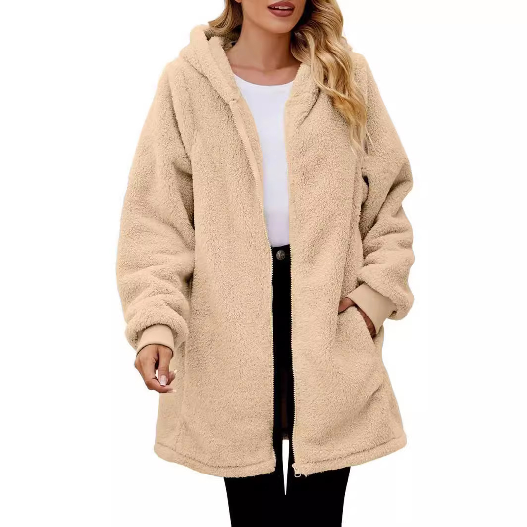 Loose Plush Women's Long Sleeve Hooded Zip Cardigan Coat - Image 4
