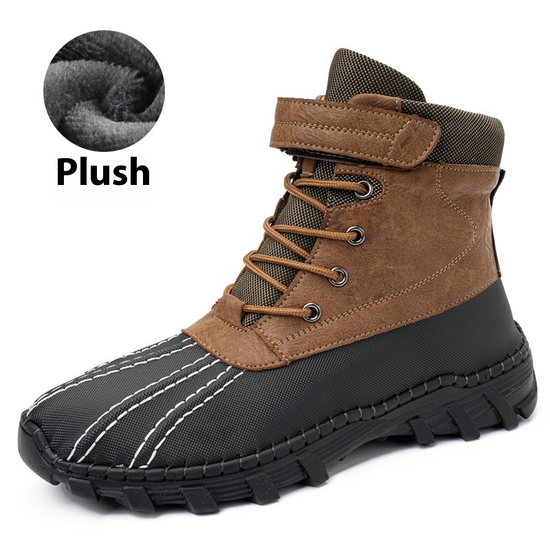 Winter Fleece Lace-up Snow Boots For Men Women Waterproof And Anti-slip Outdoor Work Boot Fashion Warm Mid-tube Cotton Shoes Men - Image 10