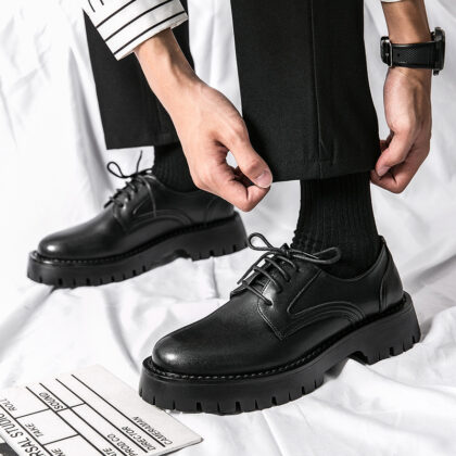 British Casual Lace Up Hair Stylist Platform Height Increasing Low Top Work Shoes