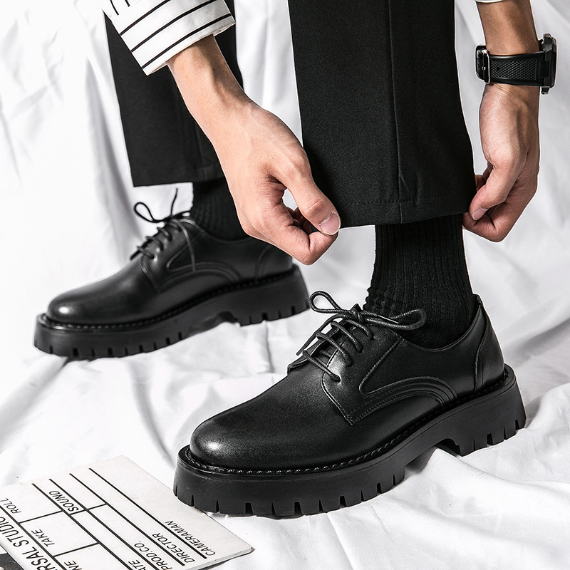 British Casual Lace Up Hair Stylist Platform Height Increasing Low Top Work Shoes