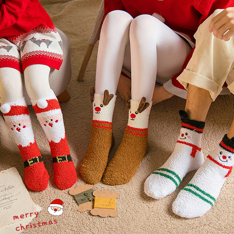 Child Christmas Socks Winter No-shedding Cute Elk Elk Santa Claus Snowman Sleeping Floor Coral Fleece Socks – Bild 2
