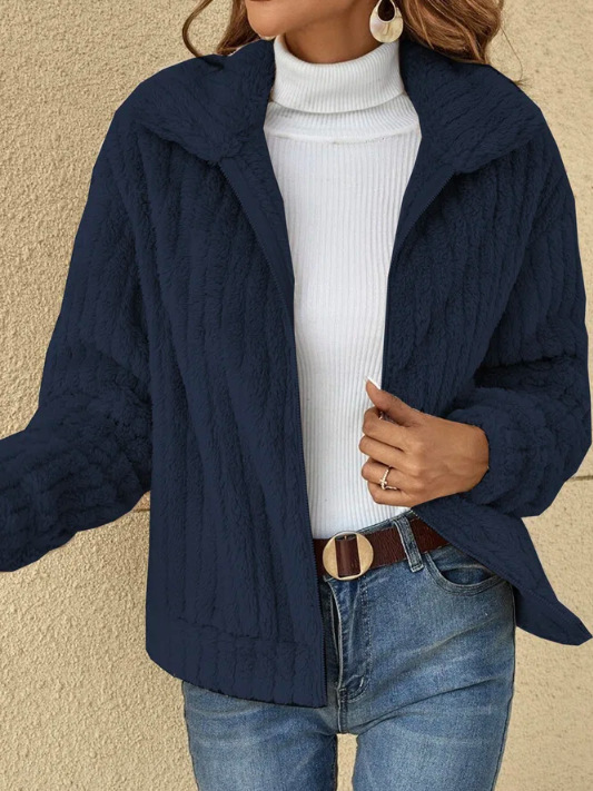 Women's Fleece Lapel Cropped Jacket - Image 2
