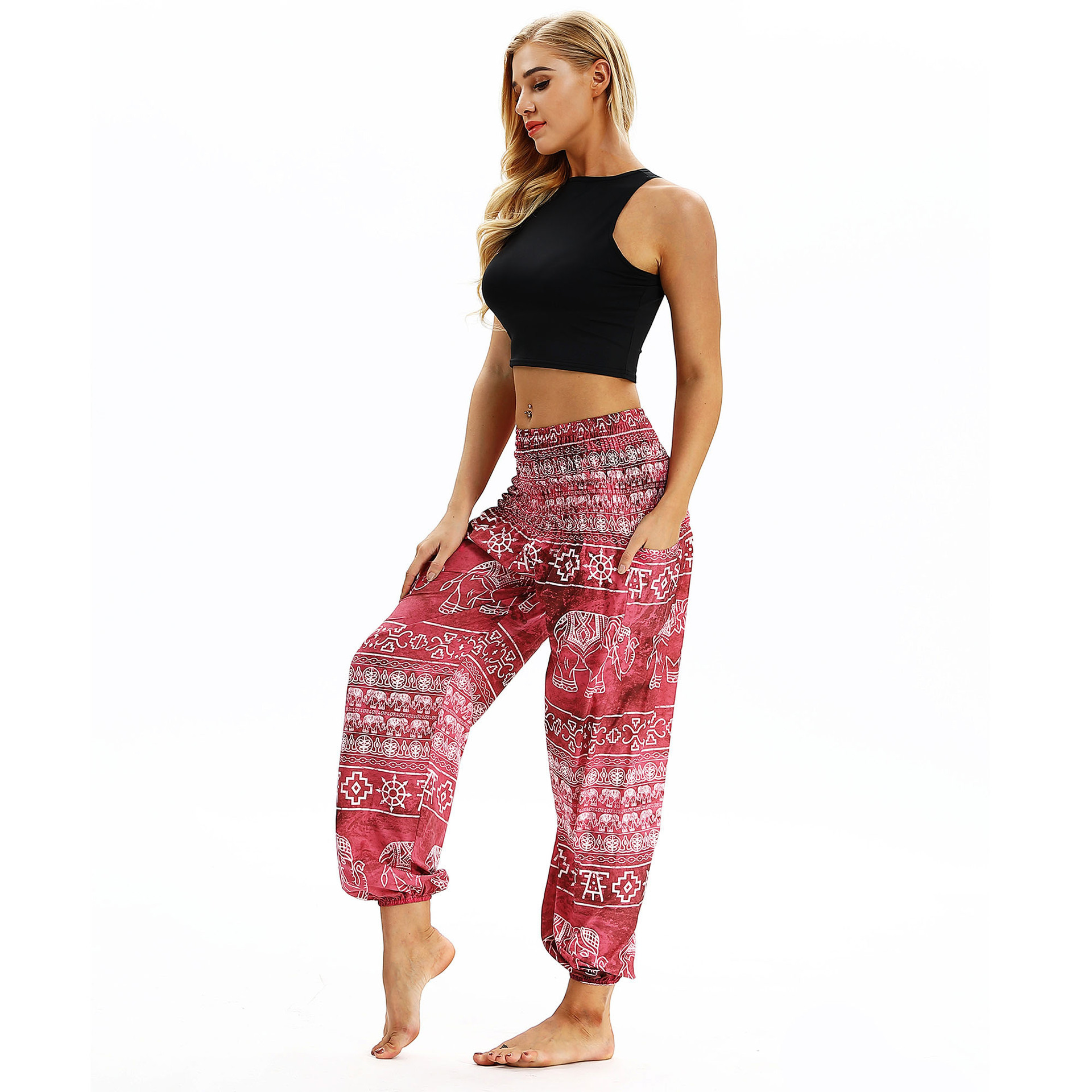 Golden elephant pattern outdoor yoga pants - Image 7