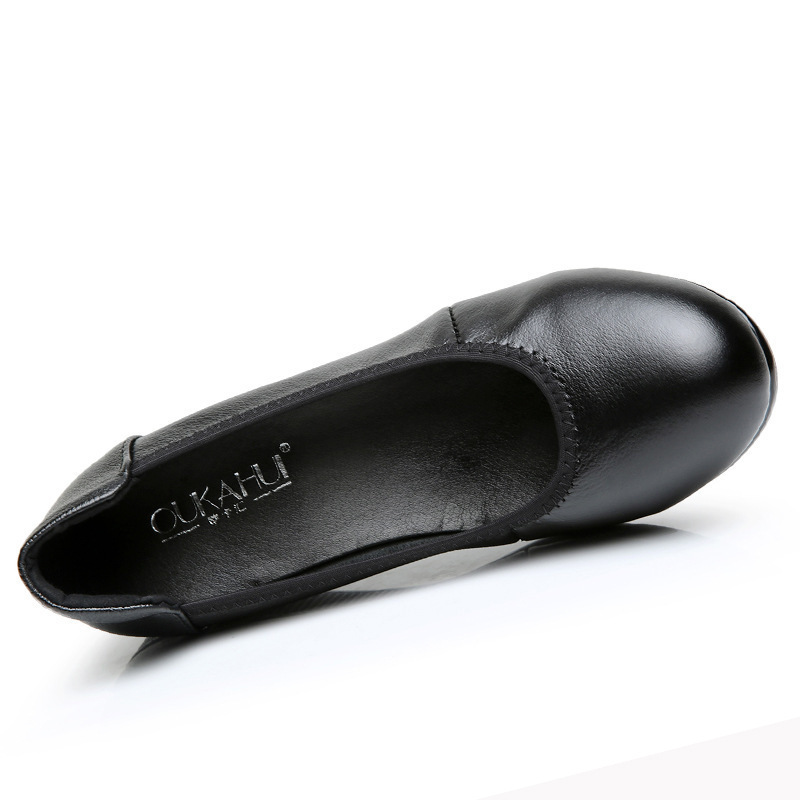 Authentic Leather Work Shoes Women's Black Non-slip Flat Work Leather Shoes - Image 3