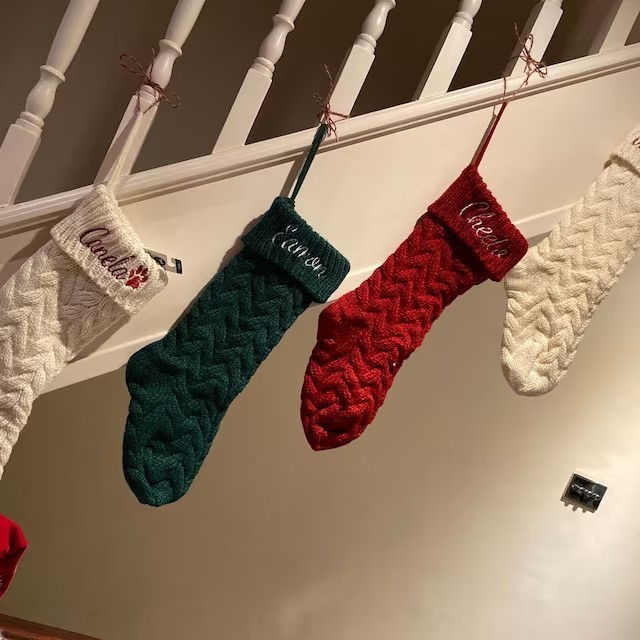Embroidered Knitted Christmas Stockings Gift Bag - Image 5
