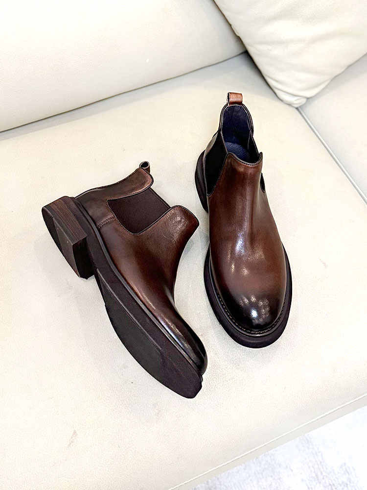 Men's Genuine Leather High-top Leather Shoes Thick Bottom Increased By Cowhide Martin Boots - Image 6