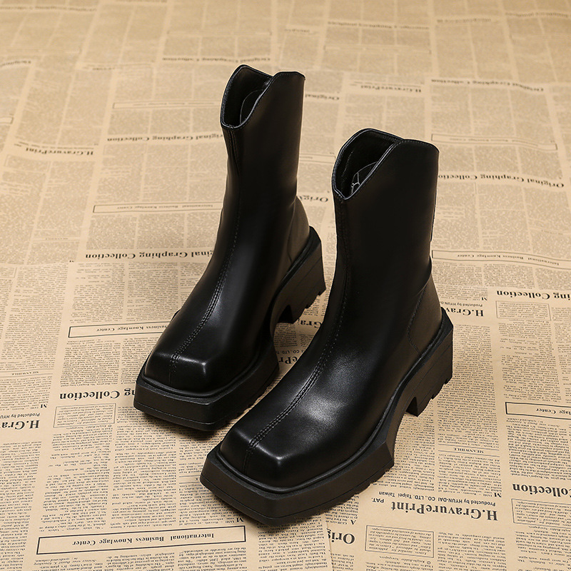 Platform Martin Boots Female Square Toe Booties - Image 6