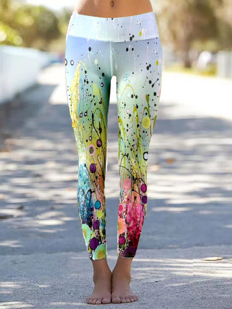 High Waist Peach Tight Pants Print Yoga Pants - Image 6