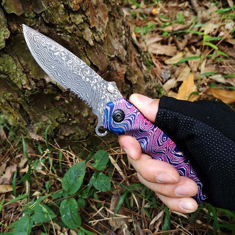 Stainless Steel Outdoor Tool Damascus Grain Folding Blade Knife