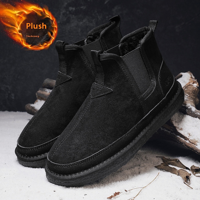 Winter Fleece Snow Boots Round-toed Flat Shoes Casual Warm Sports Shoes Men Ankle Boot - Image 5