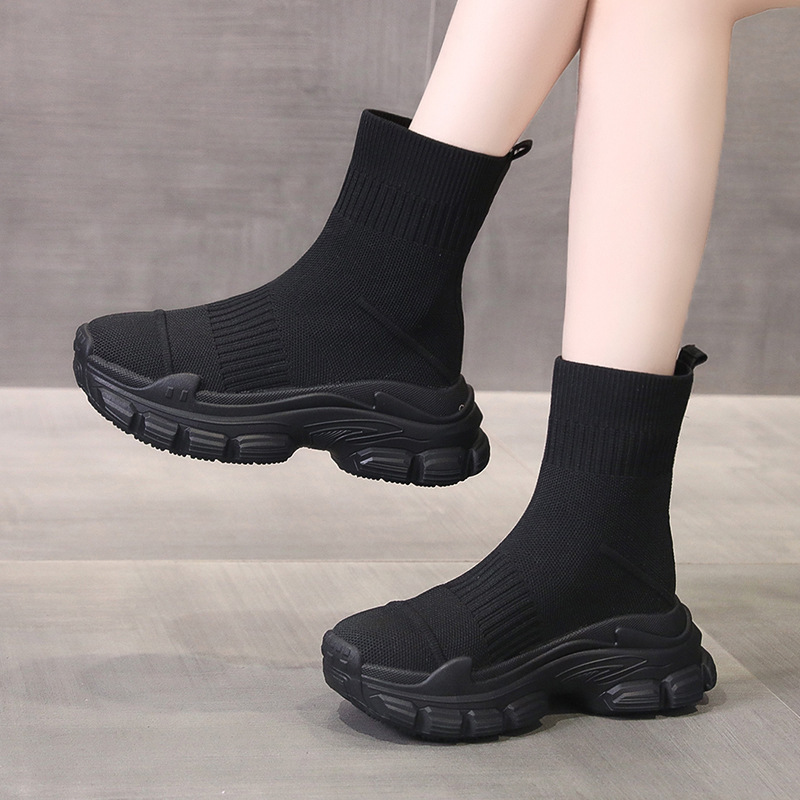 Platform Knitted Sports Casual Shoes And Boots - Image 3