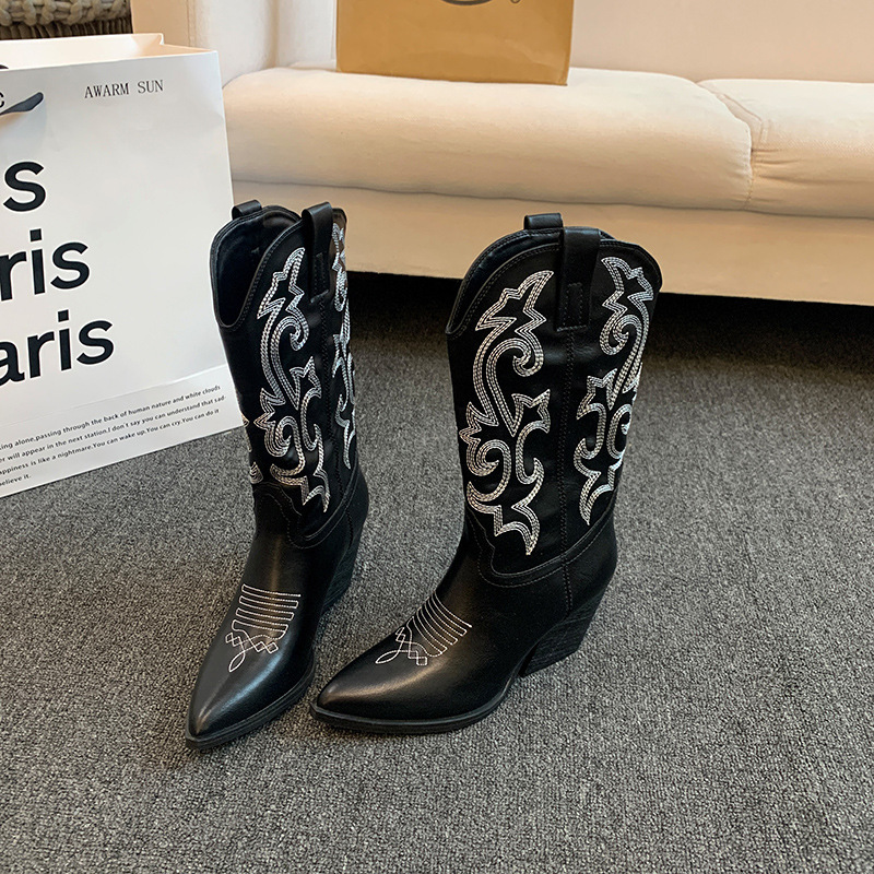 Embroidered Mid-calf Retro Cowboy Boot Women - Image 6
