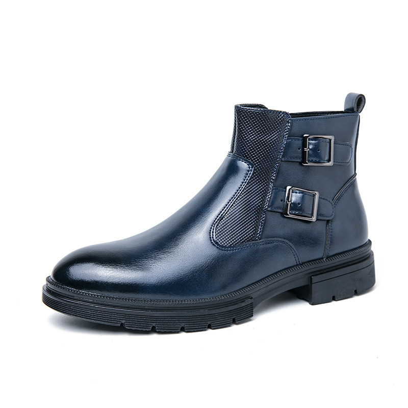 High-top British Double Buckle Slip-on Leather Boots 2023 Autumn And Winter — изображение 6