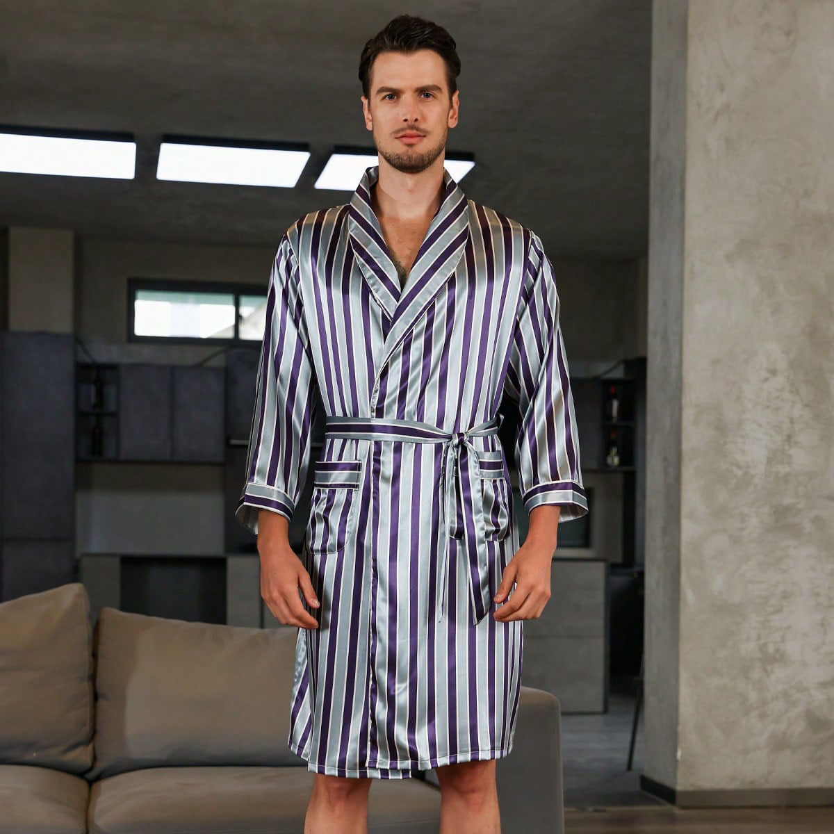 Men's Summer Silk Bathrobe Nightgown