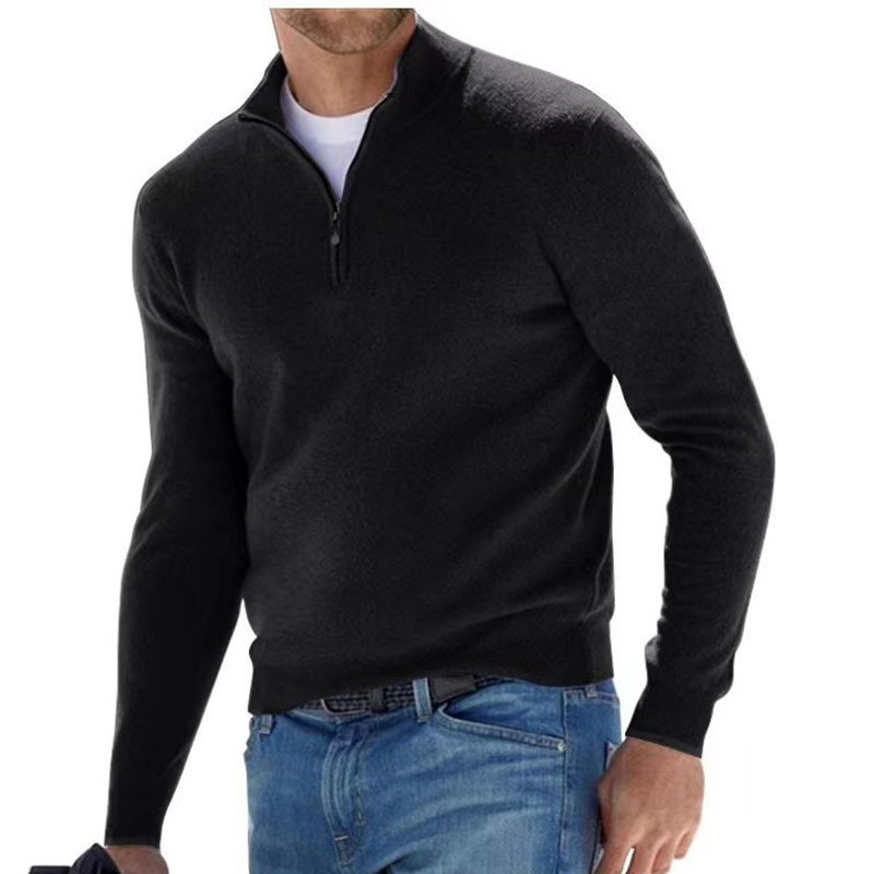 Men's Fashion Casual Long Sleeve V-neck Cashmere Zipper Top - Image 7