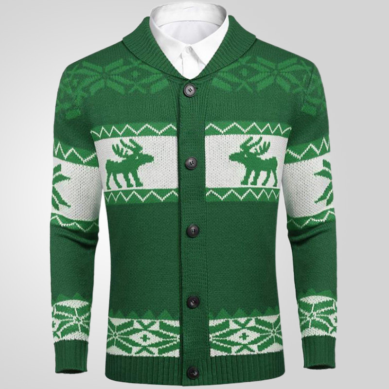 Men's Christmas Jacquard Sweater Button Cardigan Sweater Coat - Image 6