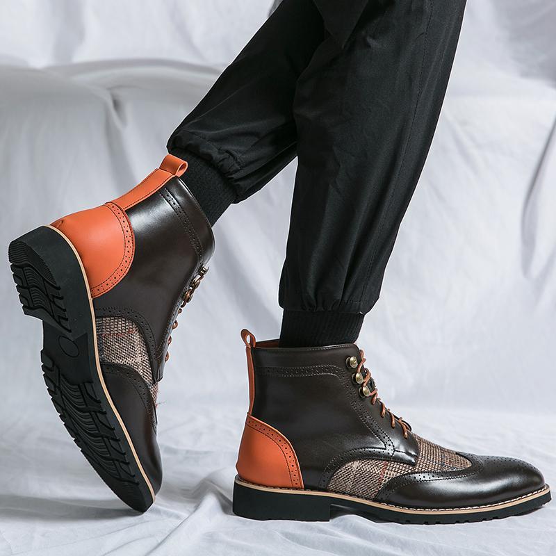 Men's Brogue Vintage Leather Boots British Trend - Image 4