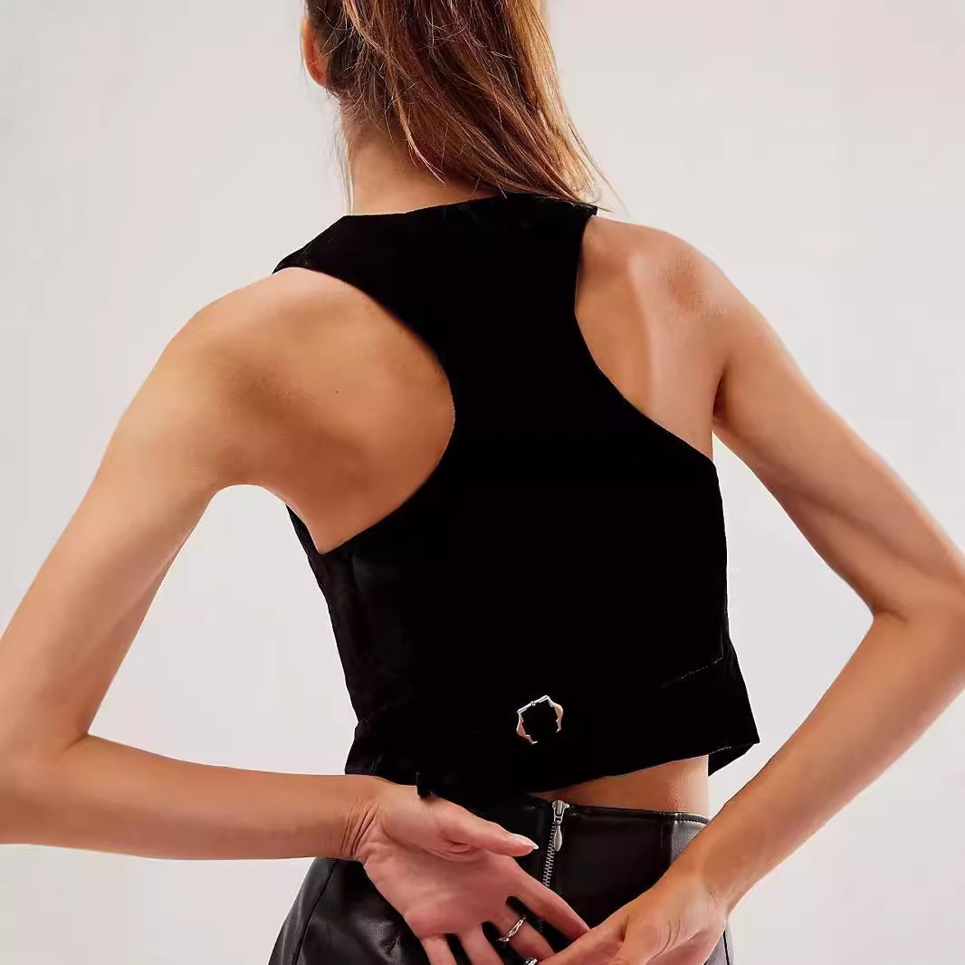 Spring New Retro Black V-neck Sleeveless Top For Women - Image 3