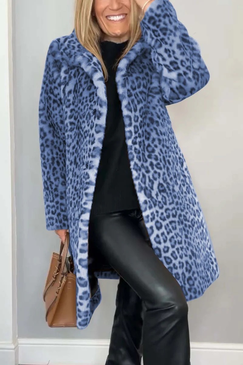 Fall Winter Leopard Print Plush Mid-length Coat - Image 8