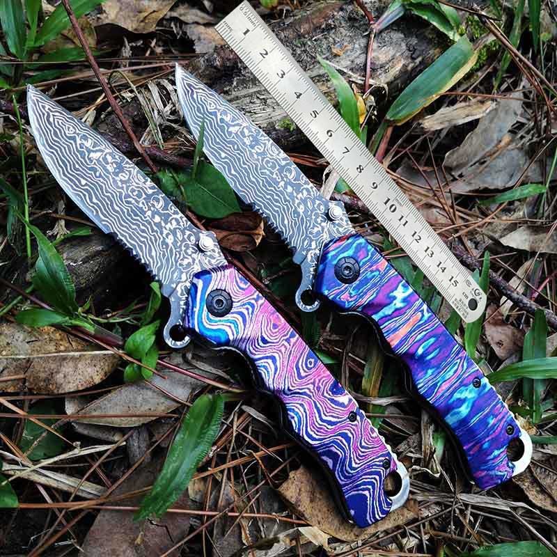 Stainless Steel Outdoor Tool Damascus Grain Folding Blade Knife - Image 2