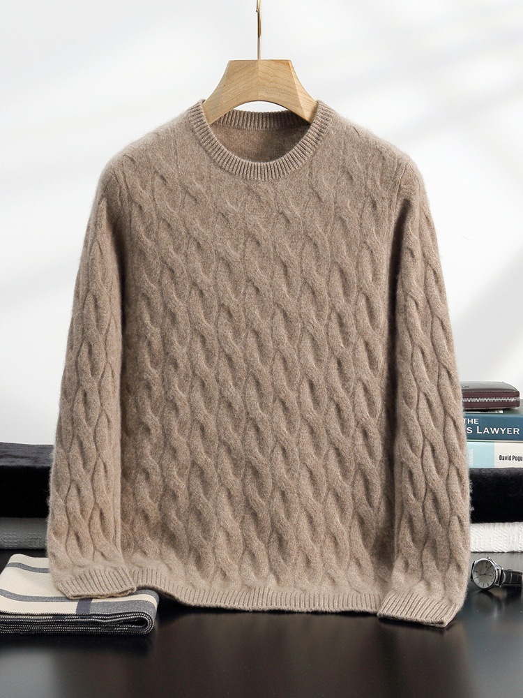 Thickened Men's Cashmere Sweater With Round Neck And Twisted Design - Image 8