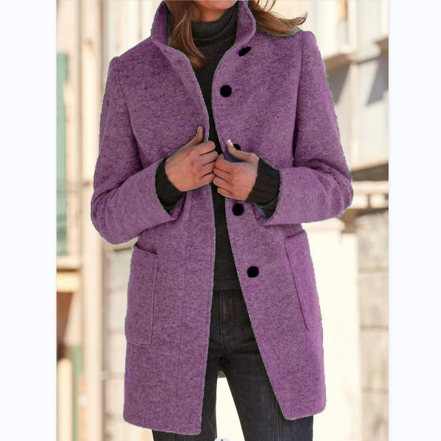 Fashion Stand Collar Woolen Coat With Pockets Fall Winter Casual Button Outwear For Women Clothing – Bild 6