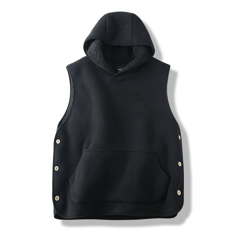 SLR Season New Two-side Button Slit Design Velvet Padded Hooded Vest - Image 7
