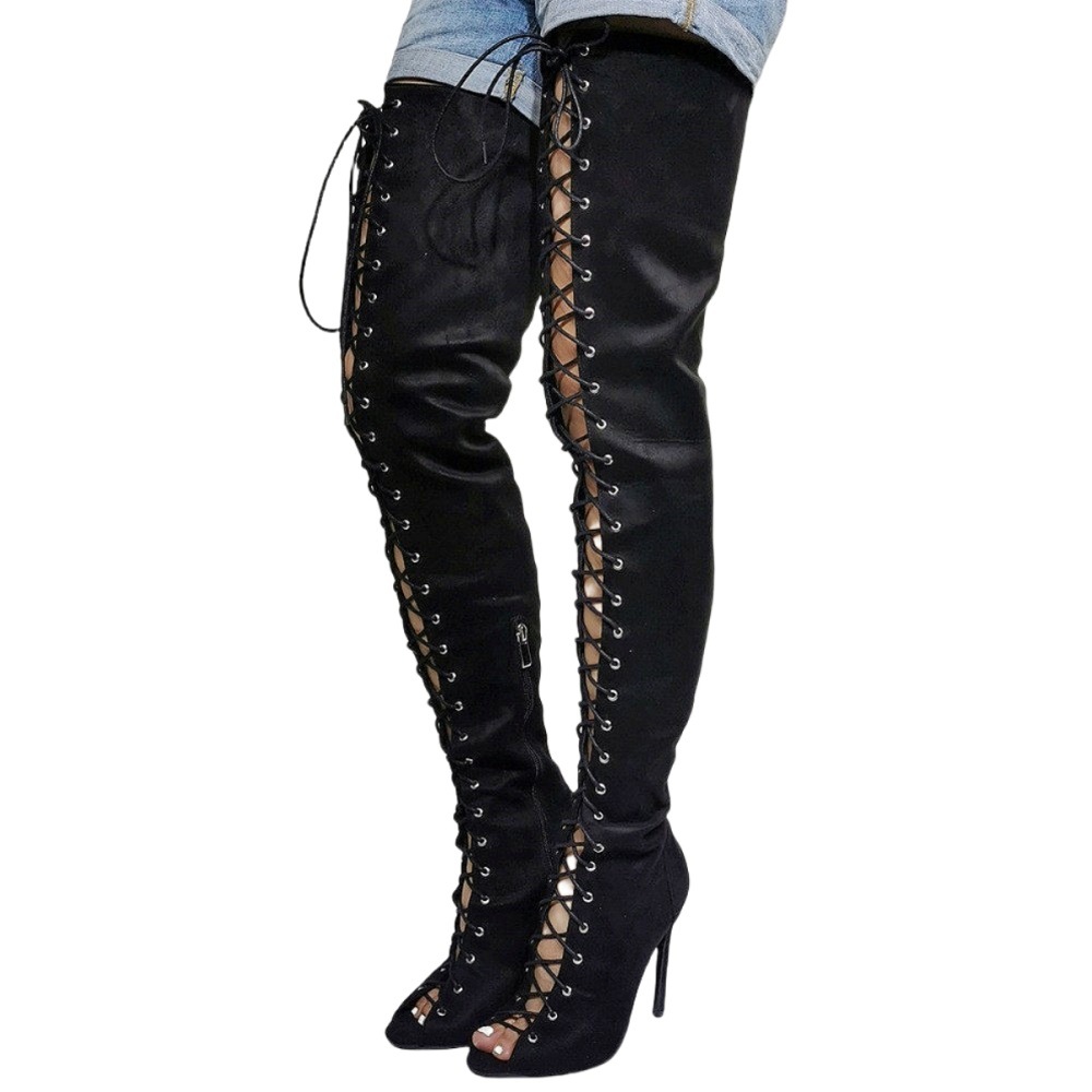 Sexy Peep-toe Lace-up Stiletto Heel Women's Boots - Image 2