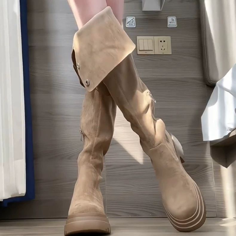 Thick Bottom Increased By Slim Fit Suede Knee-high Boots - Image 4