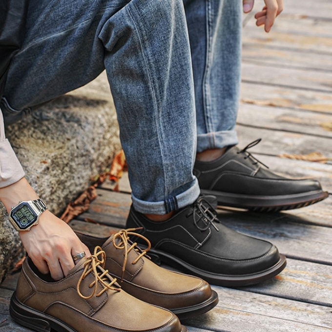 Genuine Leather Men's Shoes British Style Retro Commuter Casual Shoes For Work – Bild 2