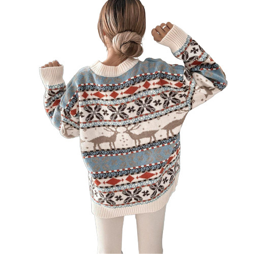 Women's Fashion Round Neck Loose Christmas Theme Jacquard Long Sleeve Sweater — изображение 3