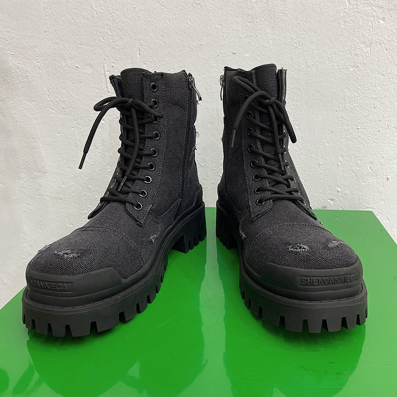 Men's Thick Bottom Ripped Retro Distressed Workwear Martin Boots - Image 3