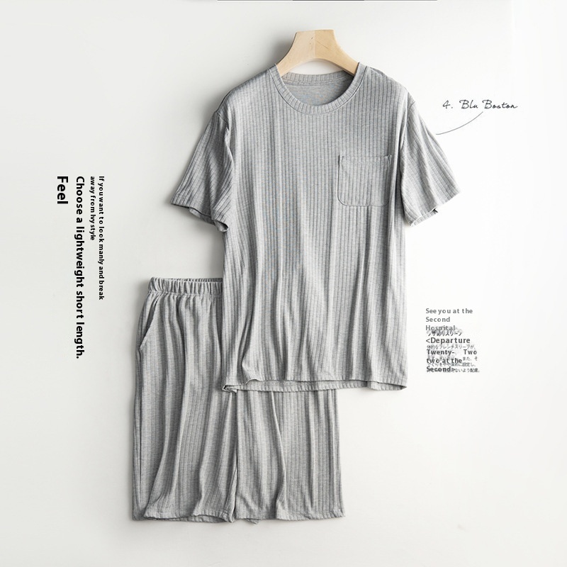 Men's Home Wear Thin Summer T-shirt Half Sleeve Shorts Suit Skin-friendly — изображение 2