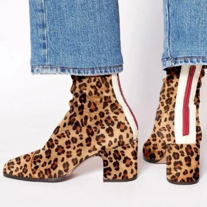 High Heel Square Toe Large Size Suede Color Matching Low-cut Martin Boots