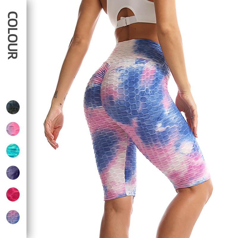 European And American Ink Jacquard Tie-dyed Bubble Short Yoga Pants Fitness Exercise — изображение 2