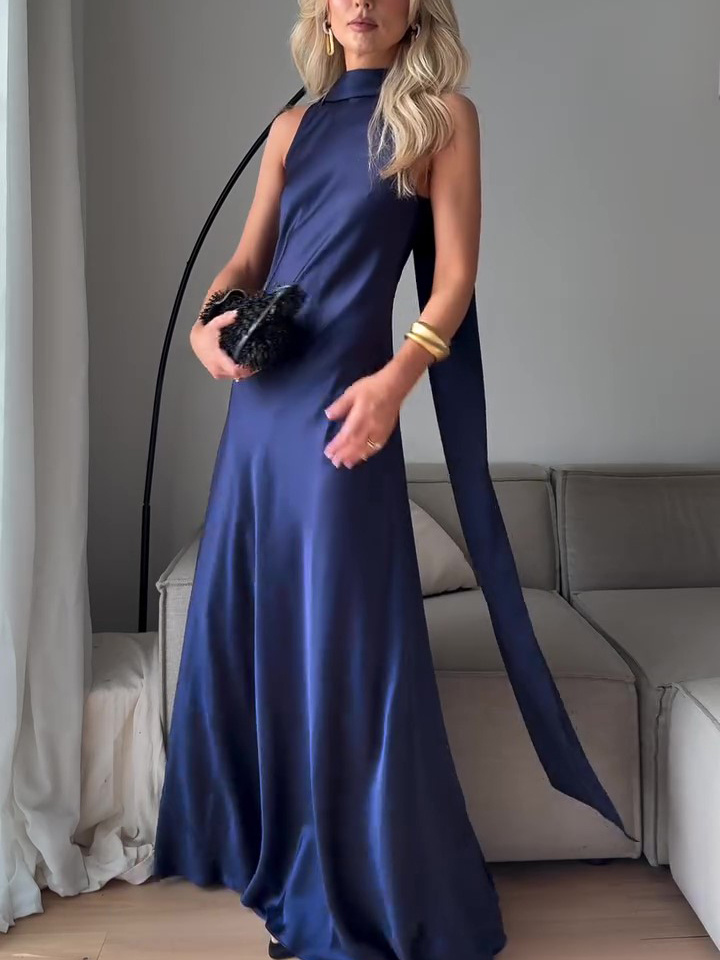 Royal Blue Satin Sleeveless Maxi Dress — изображение 5