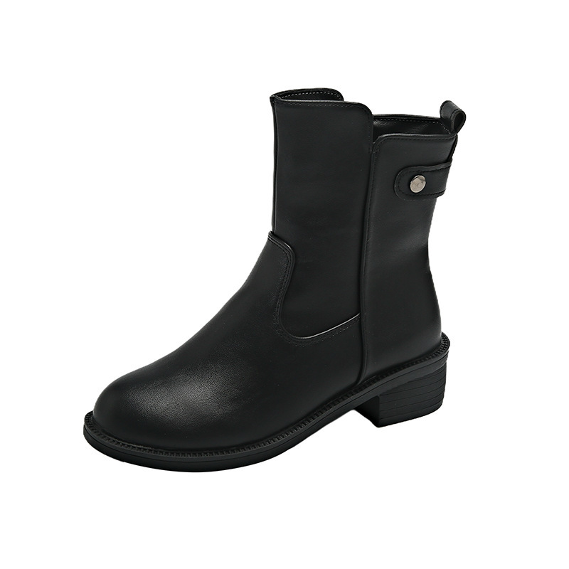 Women's Low Heel Round Toe Boots Side Zip Short Boots - Image 5