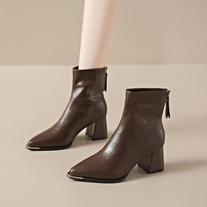 Pointed Toe Simple Fashion Chunky Heel Comfortable Retro All-matching Women's Boots - Image 7