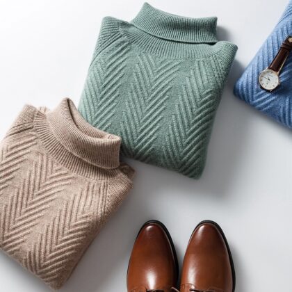 Cashmere Sweater Men's High Lapel Thick V-shaped Jacquard