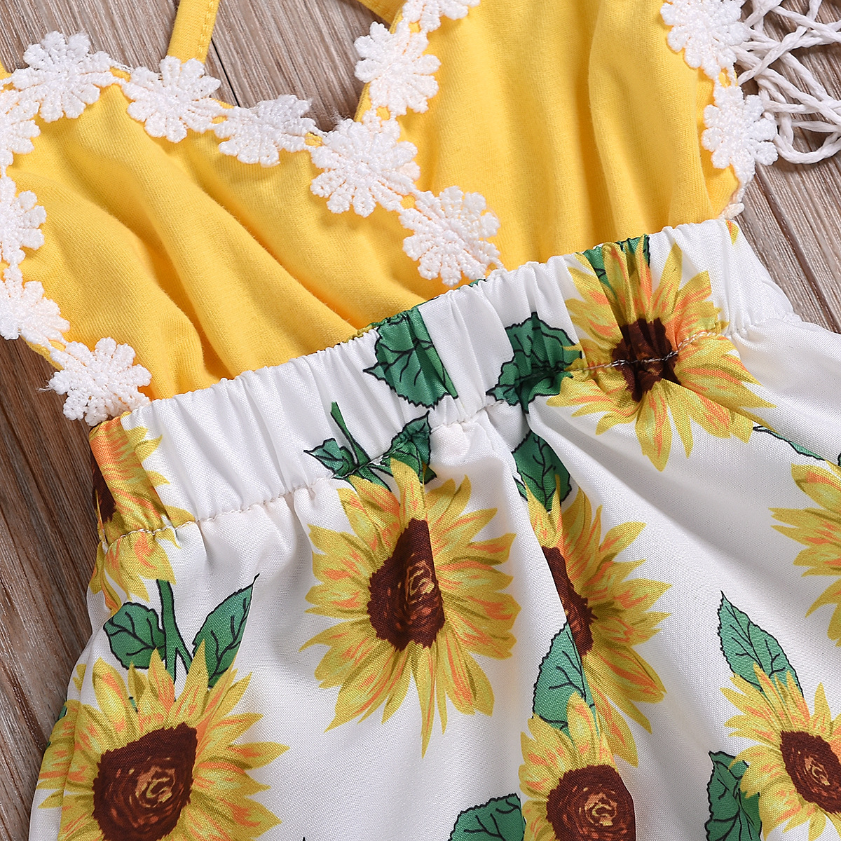 Children's Clothing Girls Baby Jumpsuits Children Sunflower Sling Lace Jumpsuit - Image 3