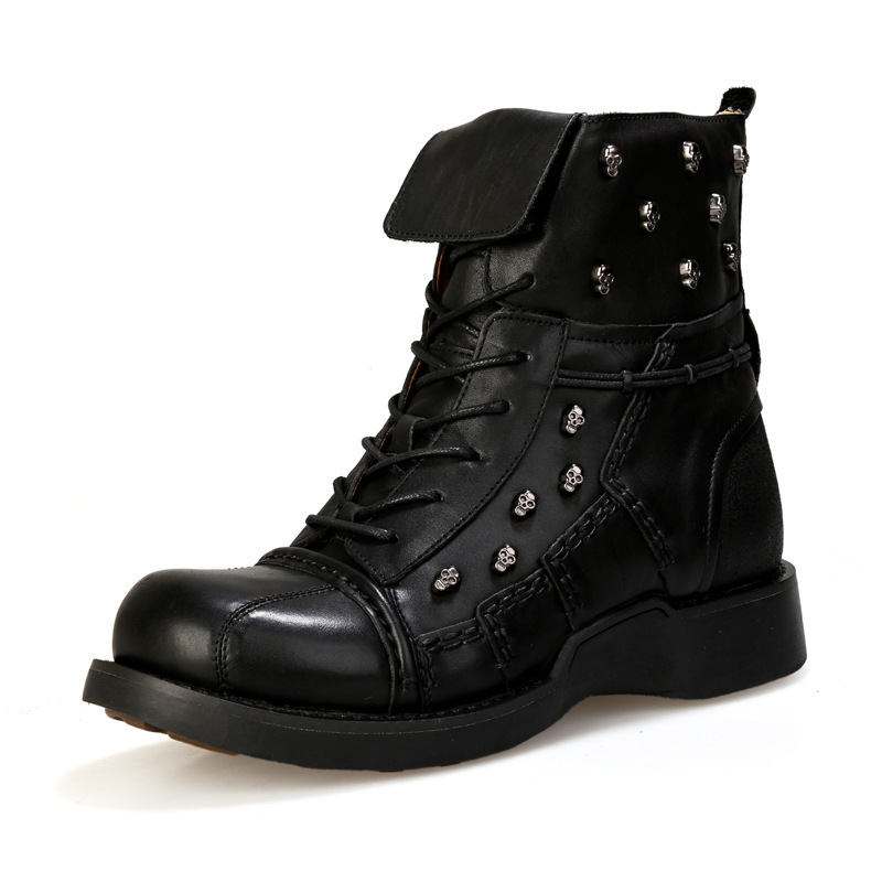 Men's Warm Work Clothing Motorcycle Waterproof High-top Steampunk Leather Boots - Image 2