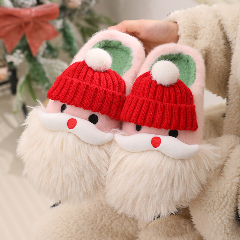 Cute Christmas Santa Claus Home Slippers Winter Warm Indoor Non-slip Floor Plush Shoes For Women — изображение 5