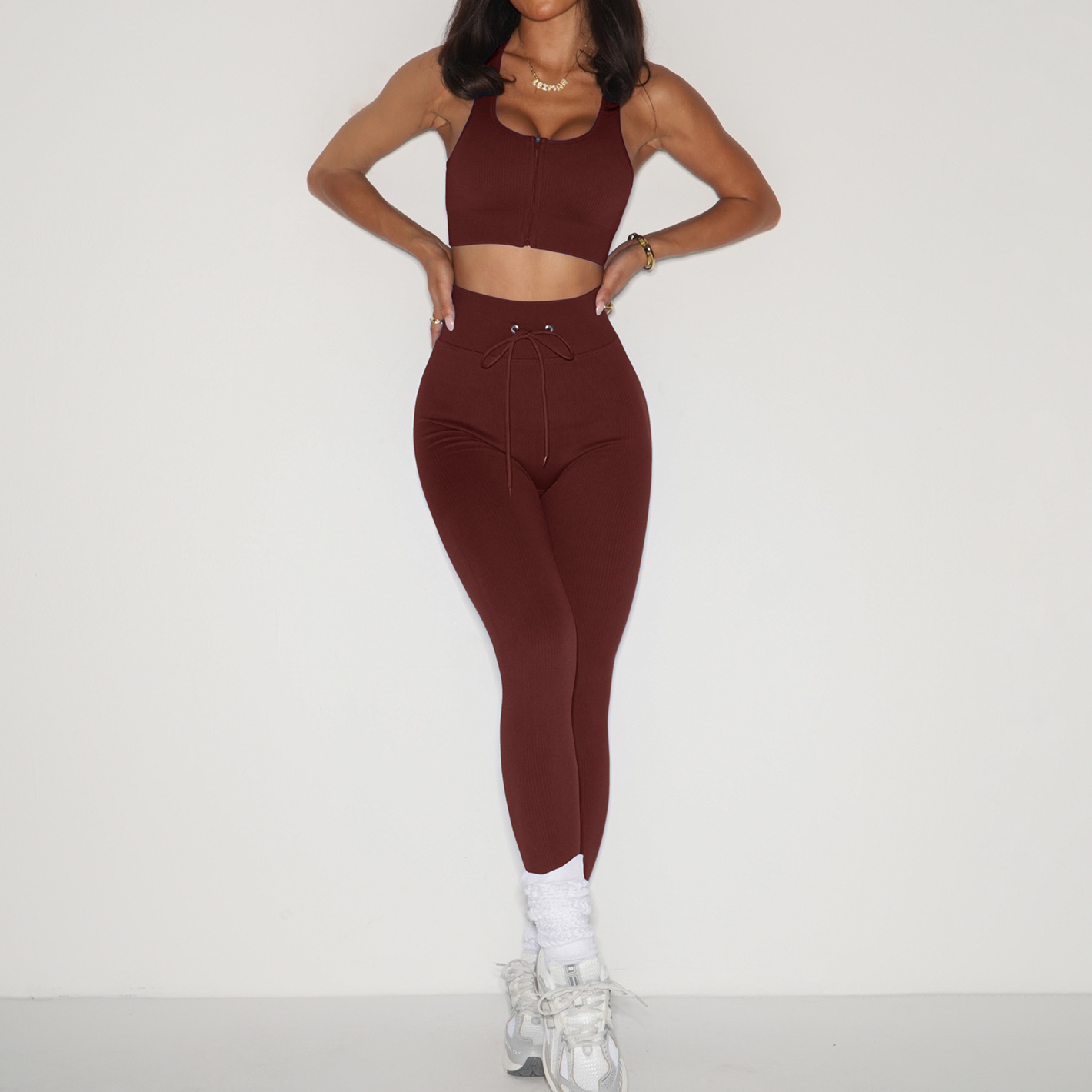 Tied High Waist Yoga Pants Suit - Image 3